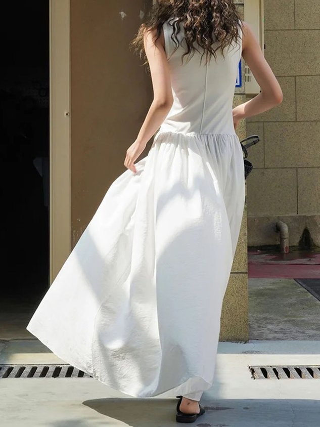 Plain Regular Fit Vacation Crew Neck Dress