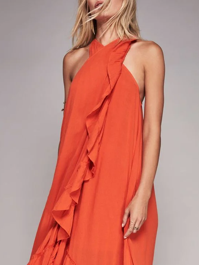 Casual Plain Cross Neck A-Line Dress