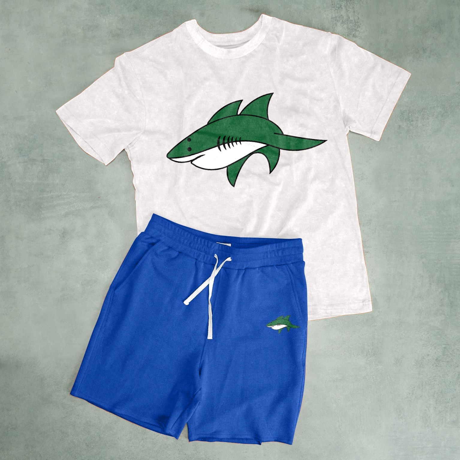 Casual Cartoon Print Fashion Shark Fashion Street Shorts Short Sleeve Suit