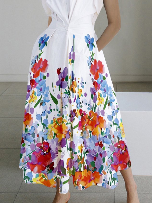 Daily Floral Urban Shirt Collar Dress With No