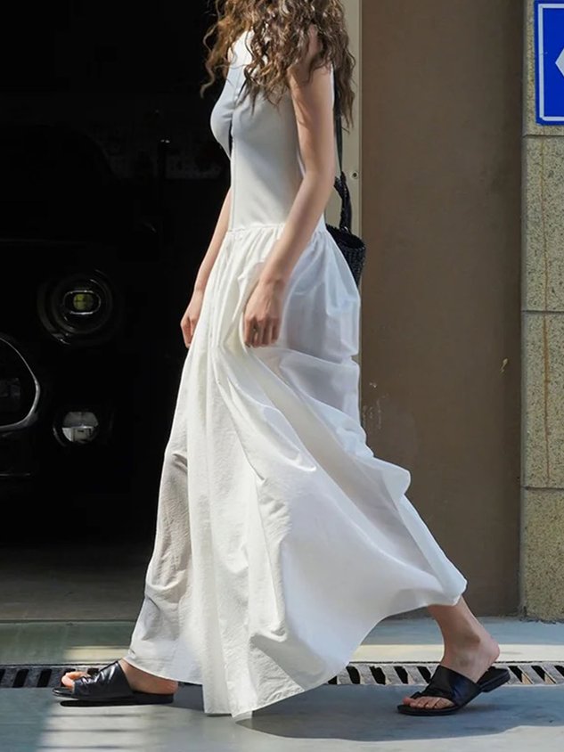 Plain Regular Fit Vacation Crew Neck Dress